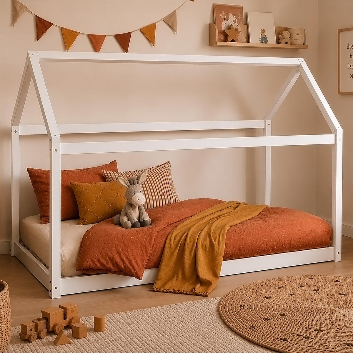 HAUSBETT 90/200 cm weiß - Weiß, Holz (206/141/96cm) - Homestyle4u