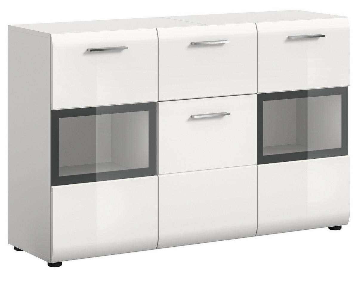 SIDEBOARD weiß Hochglanz 125 x 81 cm, Kommode mit viel Stauraum - Weiß Hochglanz/Silberfarben, Holzwerkstoff/Kunststoff (125/81/37cm) - Inn.Furn
