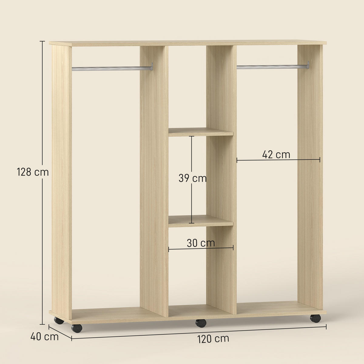 KLEIDERSCHRANK Eukalyptusholzfarben 1 Stück - Eukalyptusholzfarben, Holzwerkstoff (40/128/120cm) - GiPP