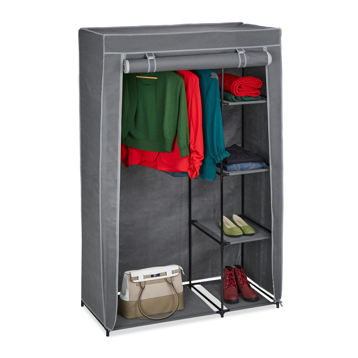 STOFFSCHRANK - Grau, Kunststoff/Textil (105.5/161/45cm) - Relaxdays