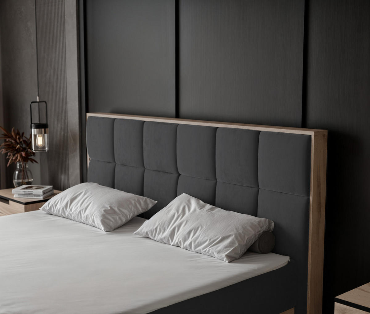 BOXBETT LAVIO II 180/200 cm, in Dunkelgrau, mit Matratze und Topper - Dunkelgrau, Holzwerkstoff/Textil (180/200cm) - Idohome