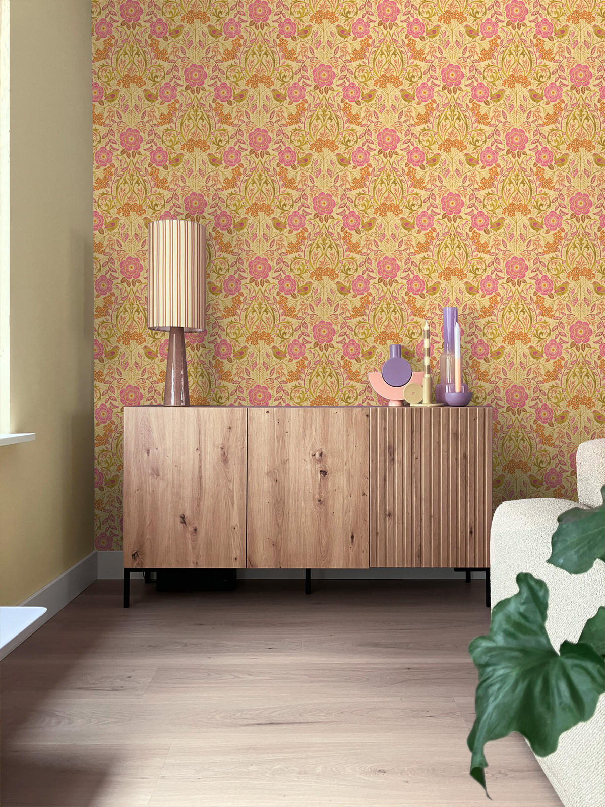 TAPETE Blumen und Vögel im Jugendstil 50 x 900 cm - Gelb, Papier (50/900cm) - ESTAhome