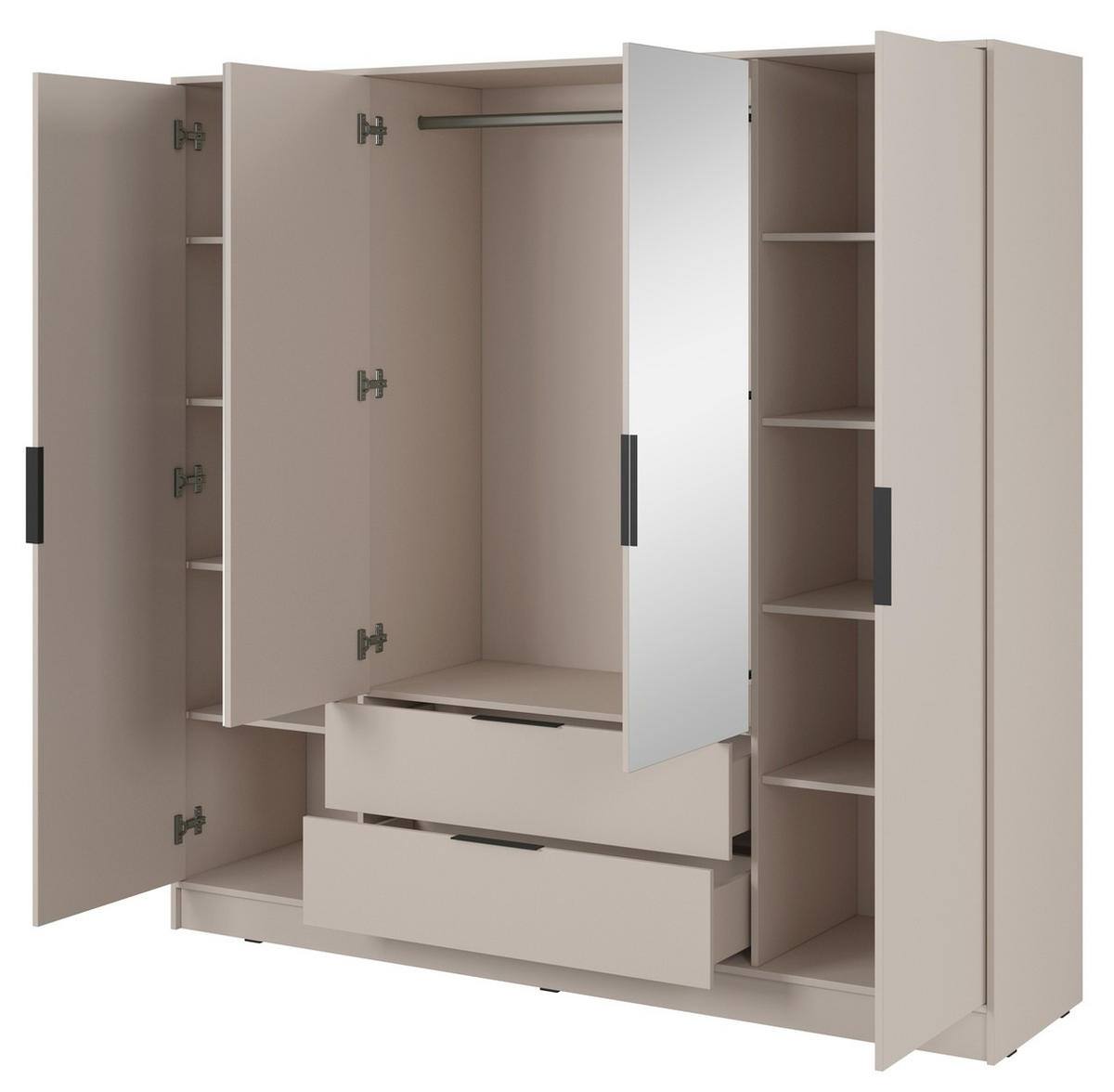 KLEIDERSCHRANK mit Spiegel 206 cm Kalma, 4 Türen, 2 Schubladen, Kaschmir - Kaschmir, Holz (206/200/51cm) - Emporius