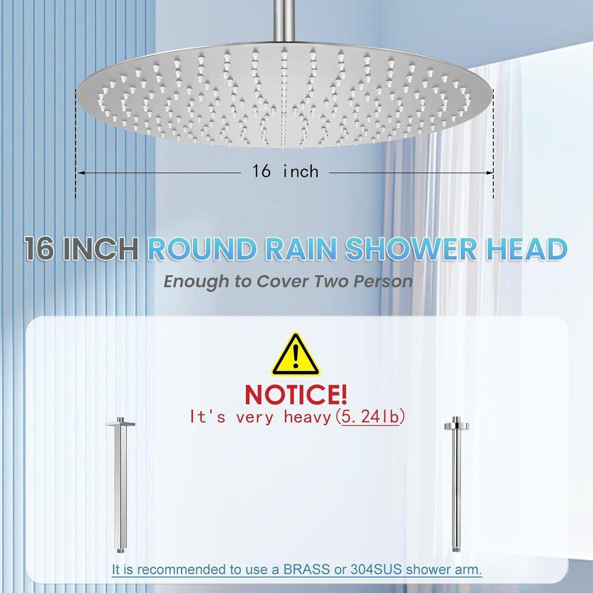 REGENDUSCHE 40 cm Gebürstetes Nickel Edelstahl 304 - Silberfarben, Metall (40.6/12.7/40.6cm)