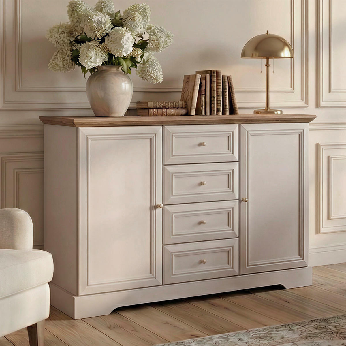 SIDEBOARD Dulci Kašmír a dřevo - béžová, kompozitní dřevo (124.7/91.5/46.2cm) - Petits-meubles
