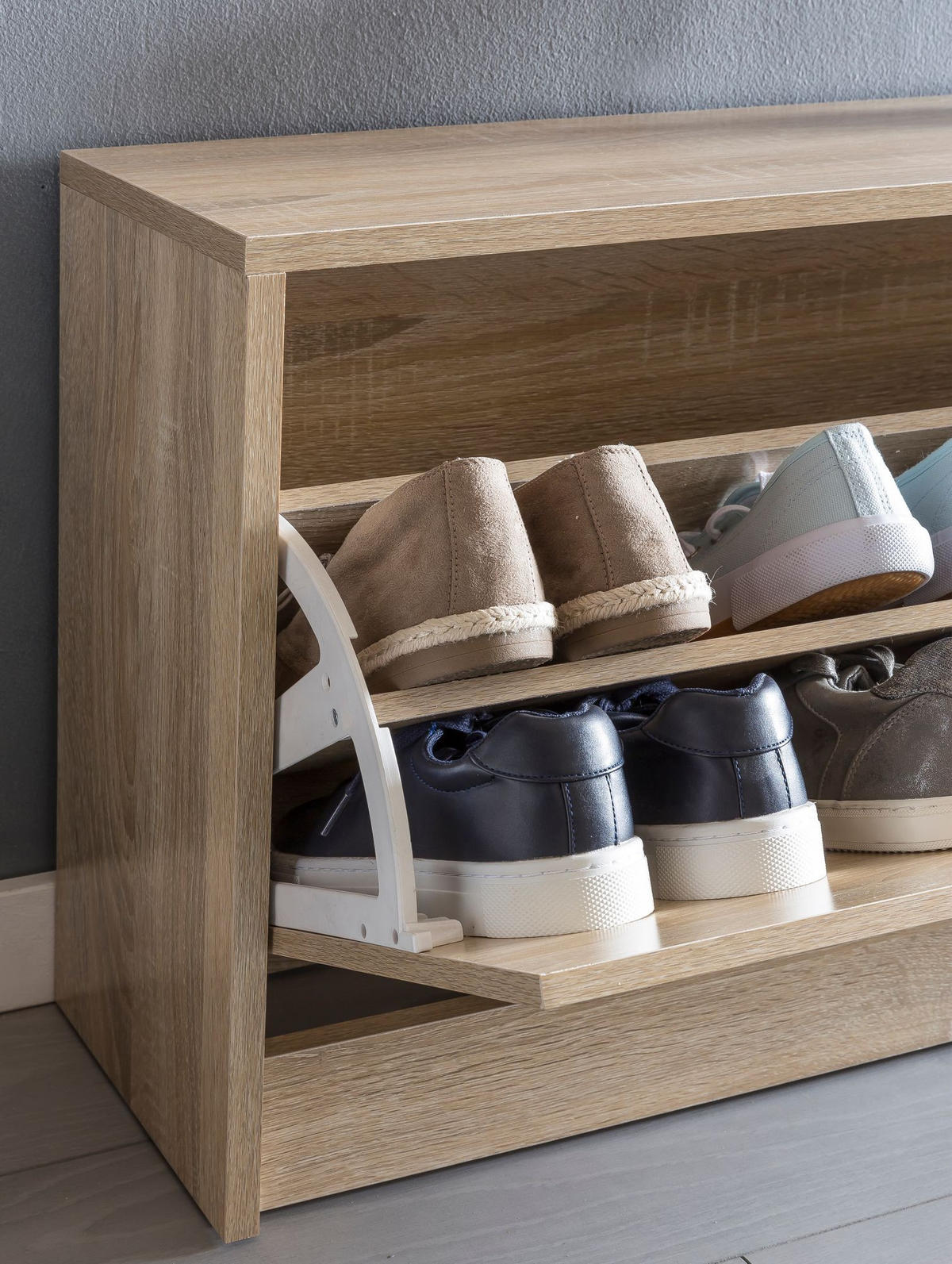 SCHUHKIPPER Holz mit 1 Fach und Ablage, Sonoma 80x24x47 cm - Beige/Braun, Holzwerkstoff (80/47/24cm) - KADIMA DESIGN