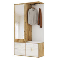 SCHUHSCHRANK 100/180/38 cm Weiß/Natur aus MDF, Spanplatte und Spiegel mit Sitzbank - Naturfarben, Holzwerkstoff (100/180/38cm) - OKMYHOME
