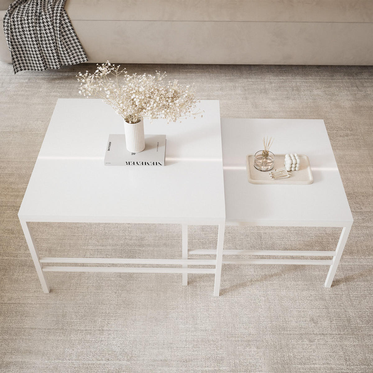 COUCHTISCH Weiße Glanz Weiße Rahme - Weiß Hochglanz/Weiß, Metall (70/70/46cm) - Idohome