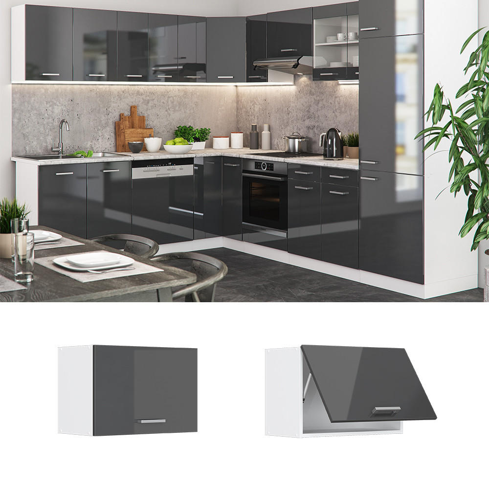 HÄNGESCHRANK R-Line Anthrazit Hochglanz 60 cm Flach - Schwarz Hochglanz/Anthrazit, Holzwerkstoff (60/40/31cm) - Vicco