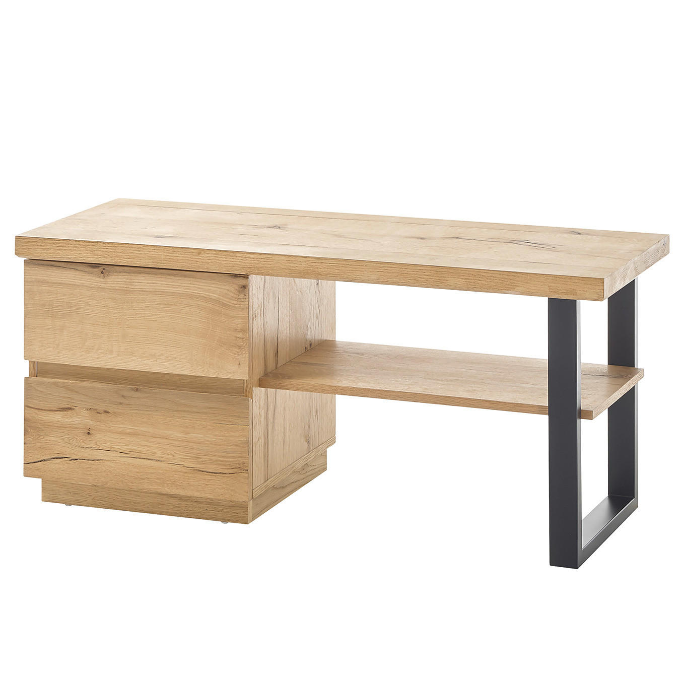 GARDEROBENBANK - Echtholzfurnier / Metall - Risseiche / Schwarz - Eichefarben, Holzwerkstoff/Metall (108/47/41cm) - home24