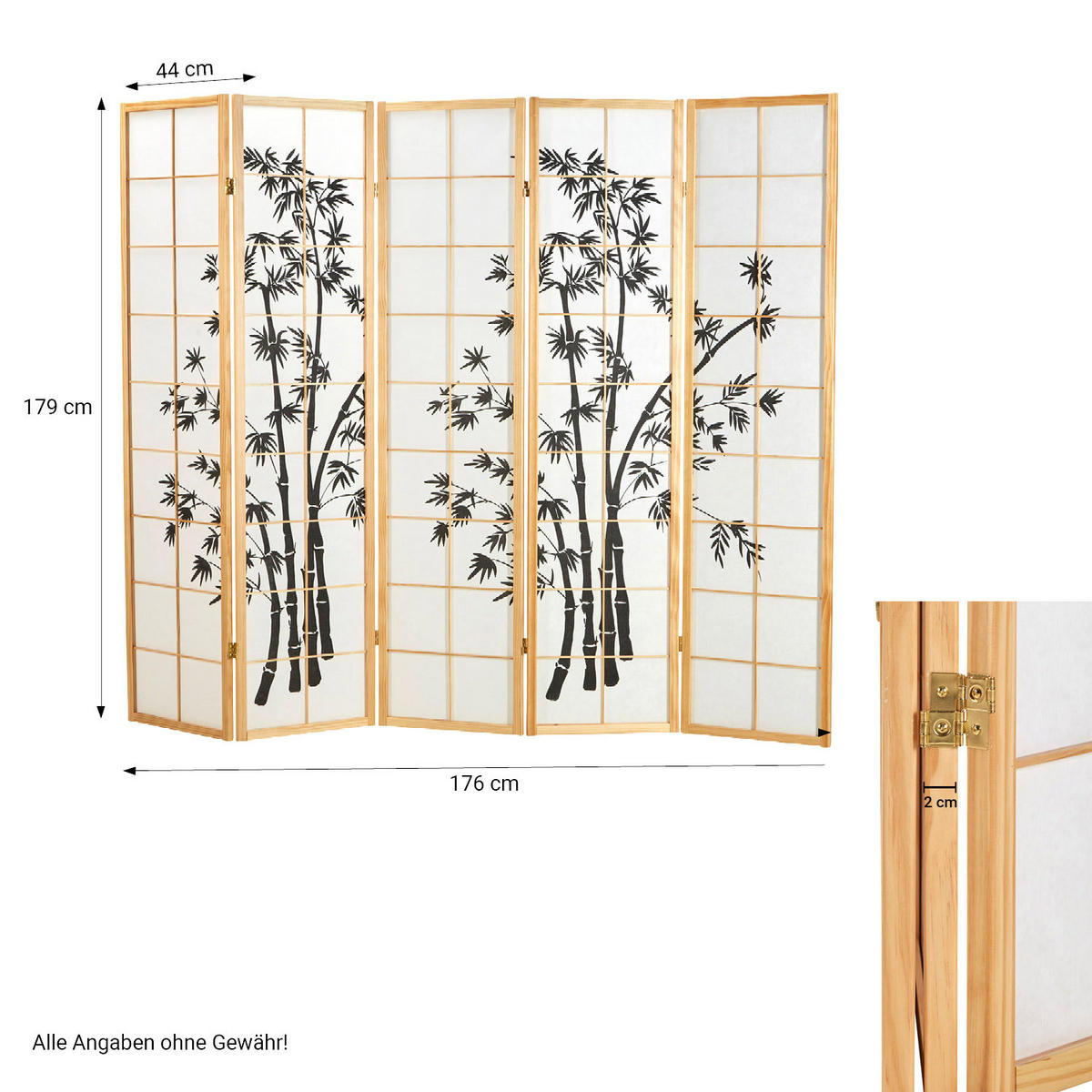 PARAVENT 5-tlg. 220/179 cm Braun Bambusmuster - Braun, Holz (220/179/2cm) - Homestyle4u
