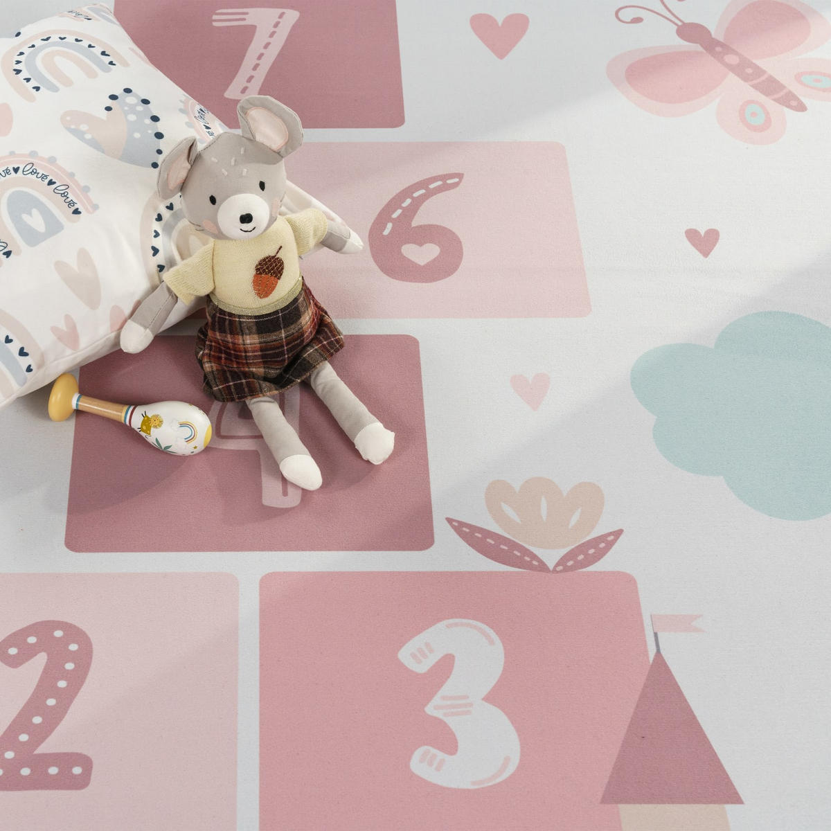 KINDERTEPPICH waschmaschinenwaschbar Prinzessinnen‑Hüpfkästchen‑Muster Kinderzimmer schmutzabweisend Creme Rechteckig 160x220 - Creme, Textil (160/220cm) - KADIMA DESIGN