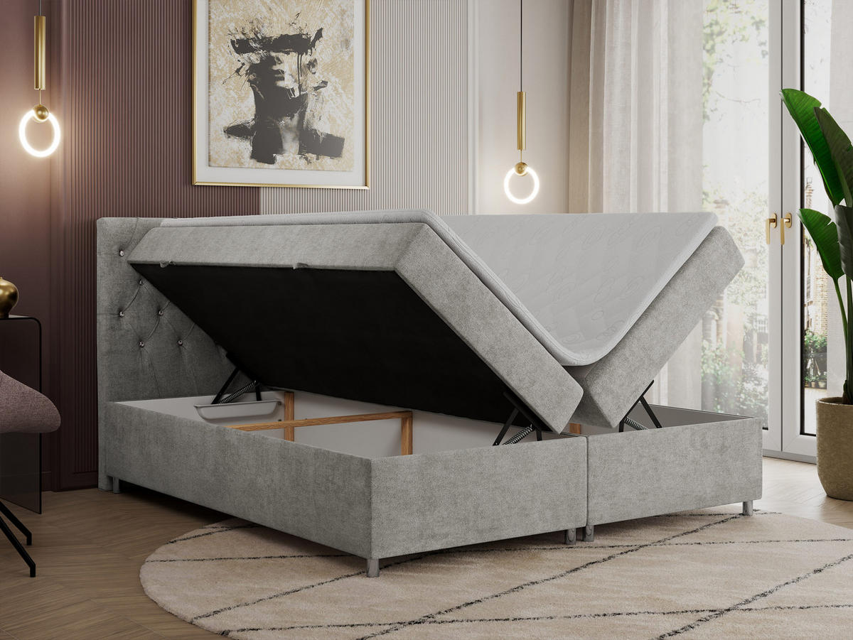 BOXBETT ROMA 180/200 - Hellgrau Strukture - H3 - Hellgrau, Holz/Textil (180/200cm)