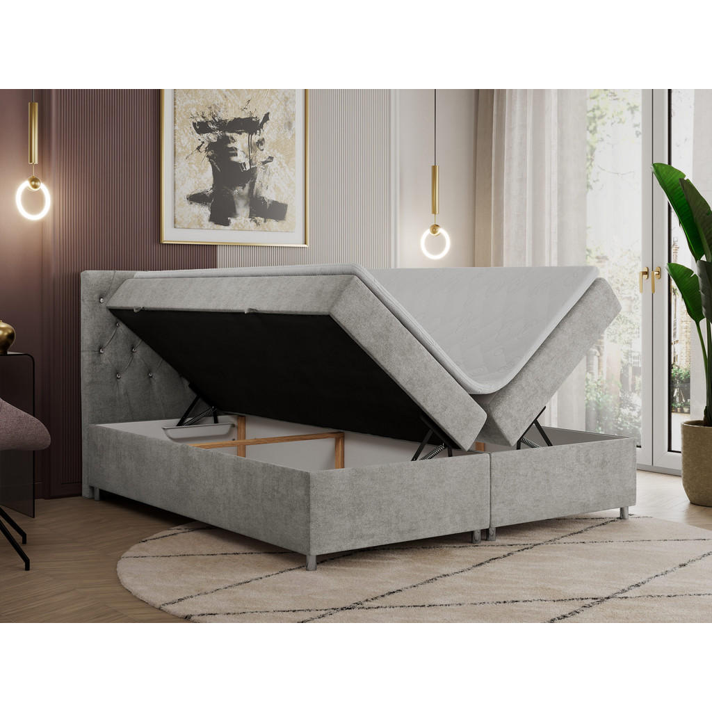 Thumbnail - Boxbett, Hellgrau, Textil, 2-Sitzer, H4, 7-Zonen, Rechteckig, 160x200 cm, Oeko-Tex®, Schlafzimmer, Betten, Boxspringbett...