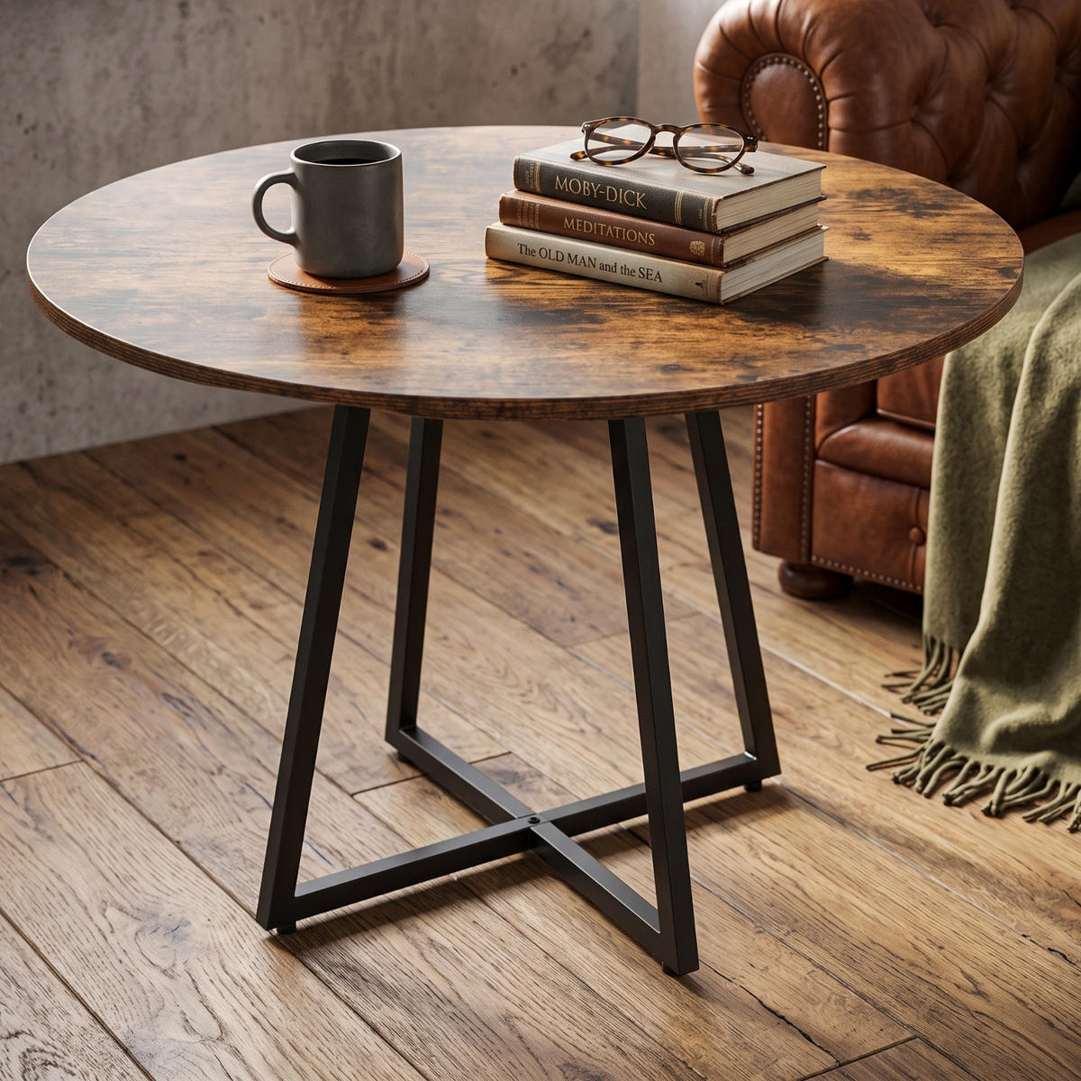 TISCH auf kreuzförmigem Gestell rund Dunkelbraun 80/80/72 cm - Braun, Metall (80/80/72cm) - SCENA LIVING