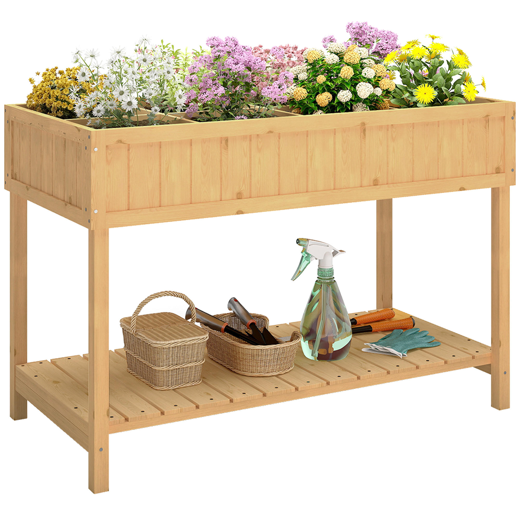 HOCHBEET, Urbanes Holz-Beet 110 x 46 x 76 cm mit Ablage, Natur - Multicolor, Holzwerkstoff (110/76/46cm) - FORIOUS