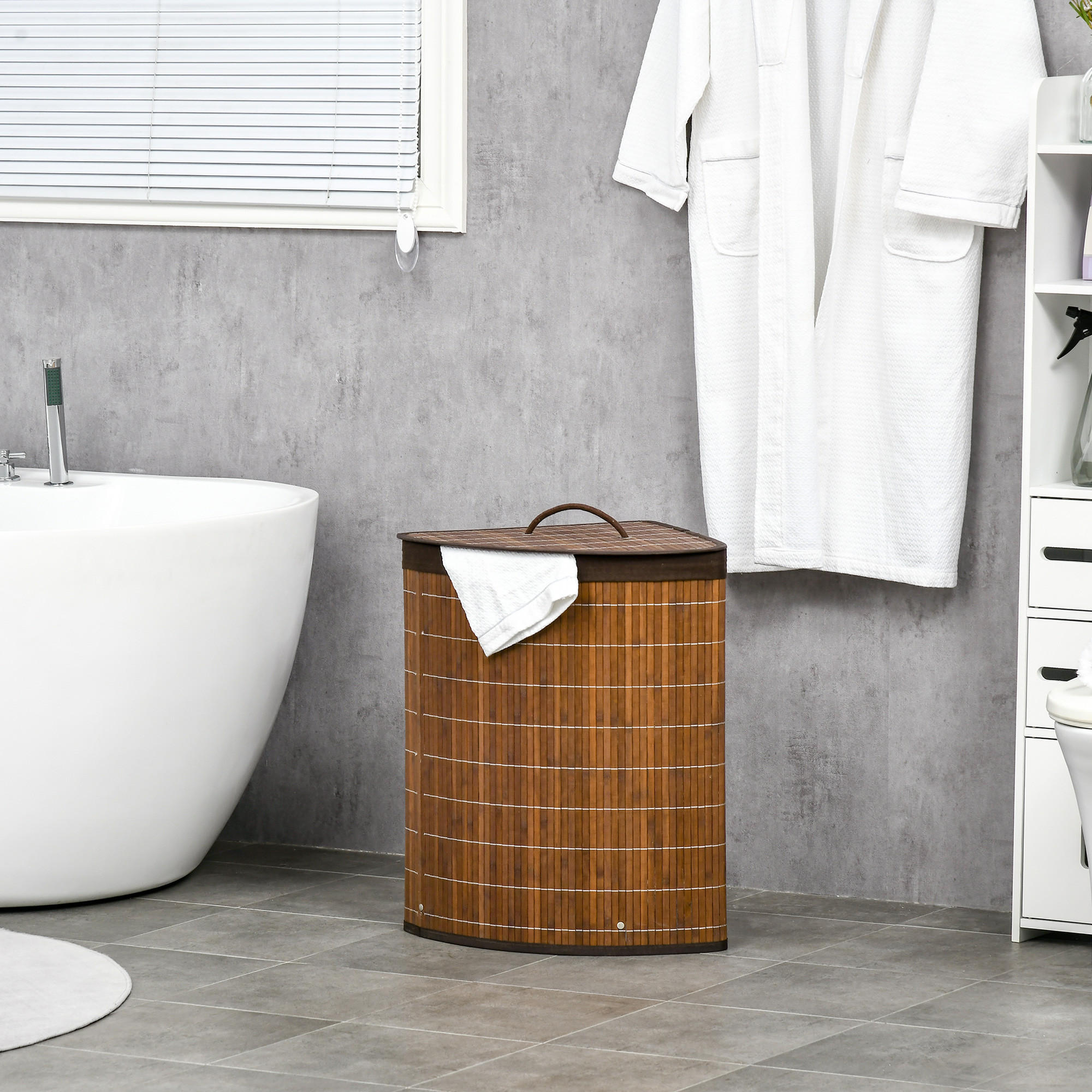 WÄSCHEKORB, Bambus, Polyester, Braun - Braun, Naturmaterialien (38/57/38cm) - HOMCOM