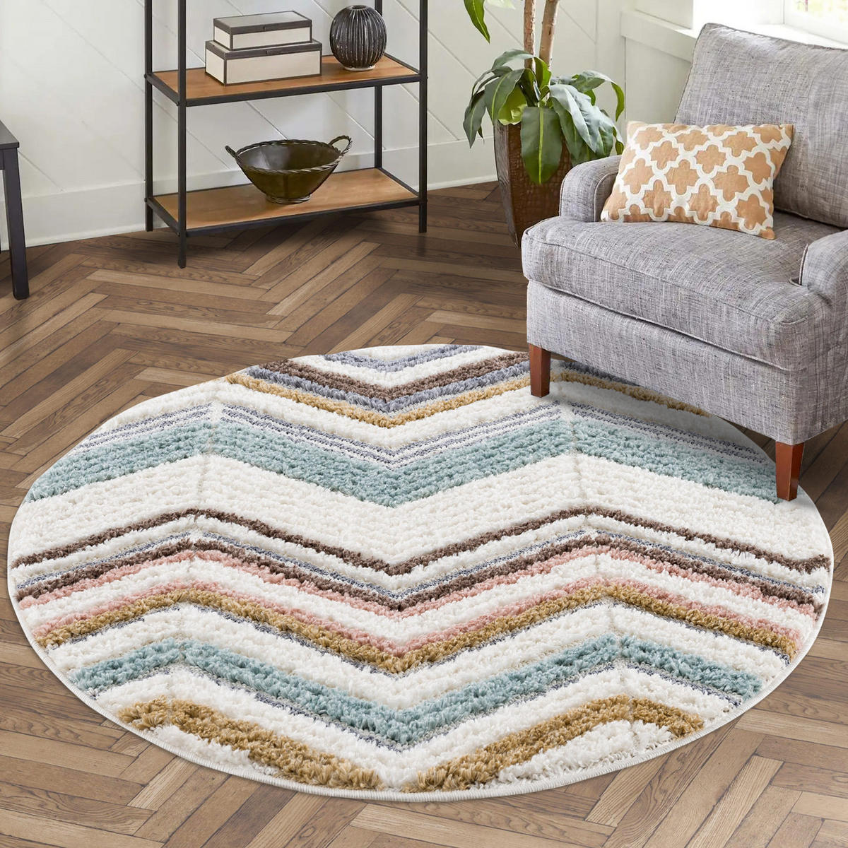 HOCHFLOR-TEPPICH Focus 3009 Multi 200 cm Rund - Multicolor, Textil (200/200cm) - carpet city