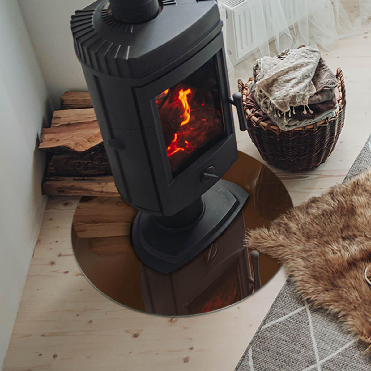 GLASPLATTE für Kamin Ø 60 cm Braun - Braun, Glas (60/60/0.4cm) - ArtPrintCave