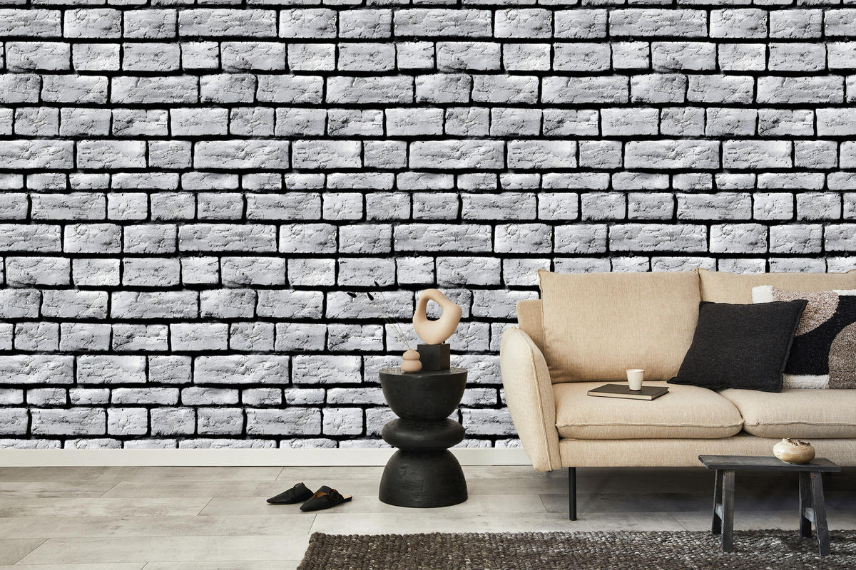 VLIESTAPETE Ziegelmauer in 3D-Optik – Grau, Schwarz – 50x1000 cm - Schwarz/Grau, Papier (50/1000cm) - Muralo