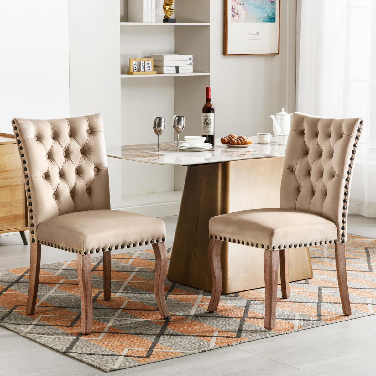 ESSZIMMERSTUHL Samt gepolstert Massivholzbeine Light Camel - Braun, Holz (63/95/49cm) - Meubliv