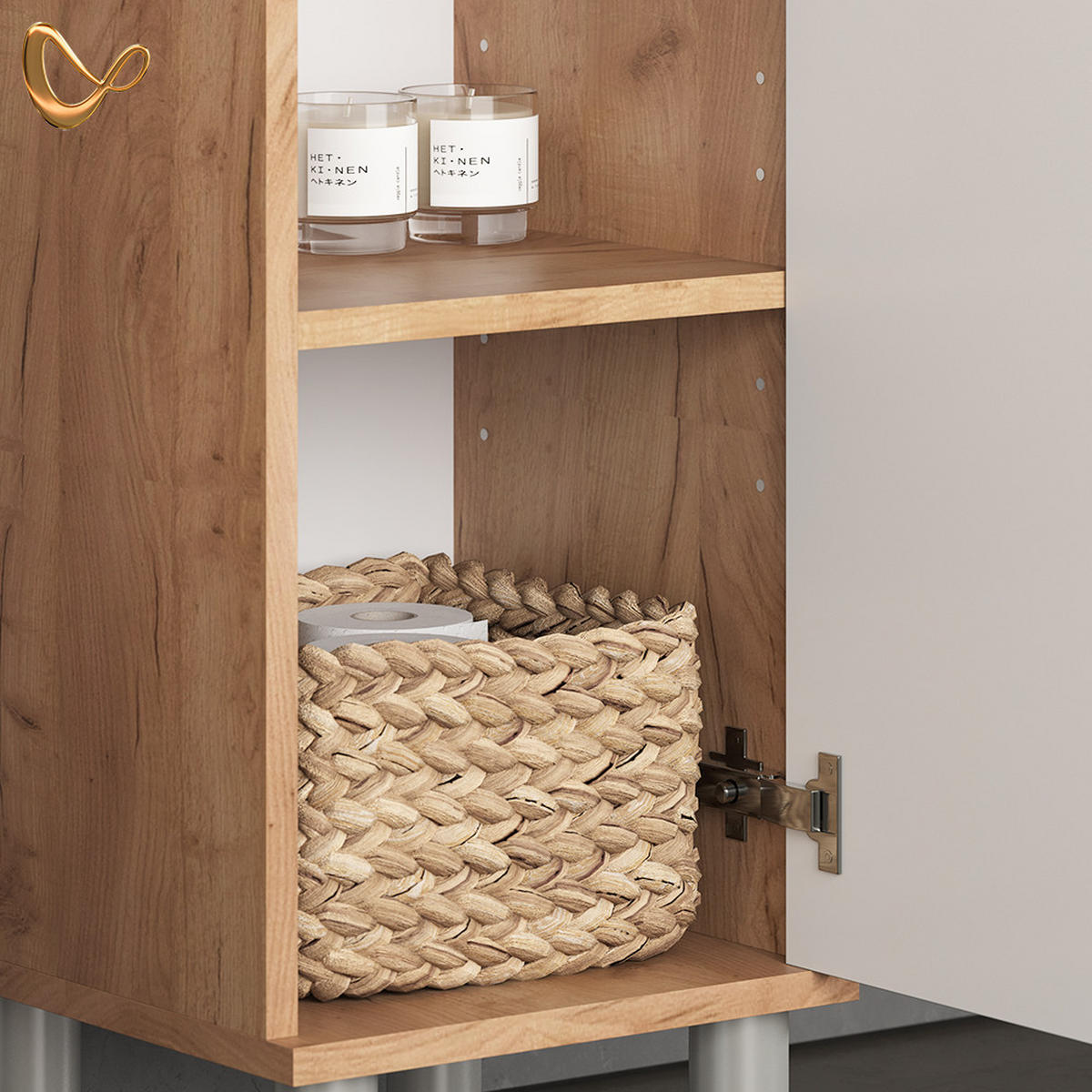 BADMÖBEL-SET Fucino Grün 4 Teile, mit Midischränke - Eiche Wotan/Grün, Holzwerkstoff (60/54/32cm) - Livinity®