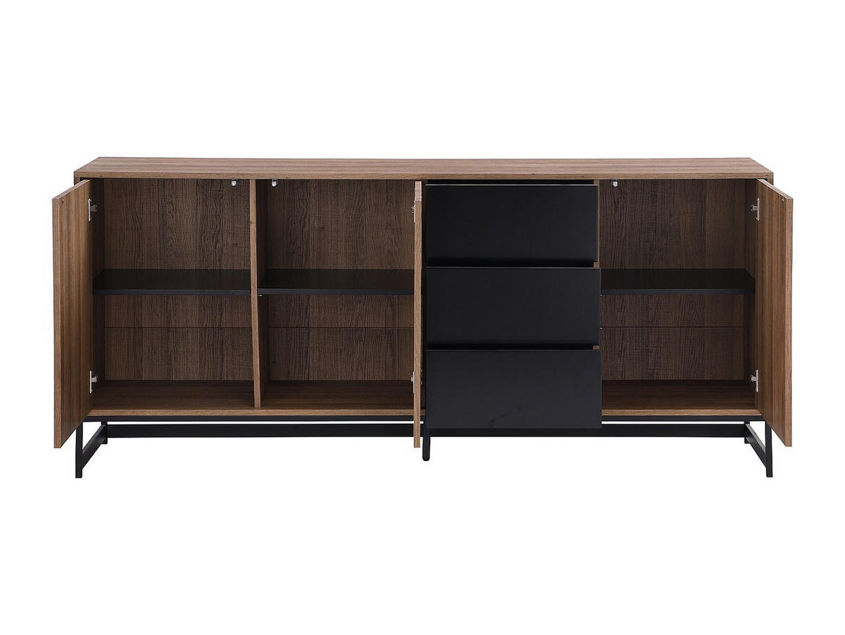 SIDEBOARD mit 3 Türen & 3 Schubladen - MDF - Naturfarben & Schwarz - CARATANA - Naturfarben, Holz (180/80/40cm) - Vente-Unique