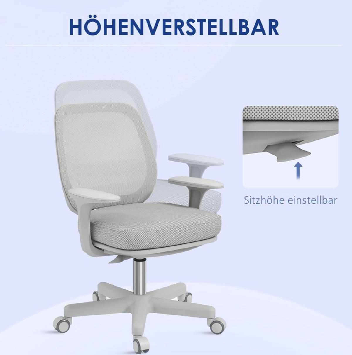 DREHSTUHL 55/48/82,5-94,5 cm, höhenverstellbar, ergonomisch, grau - Grau, Kunststoff (48/94.5/55cm) - Redom