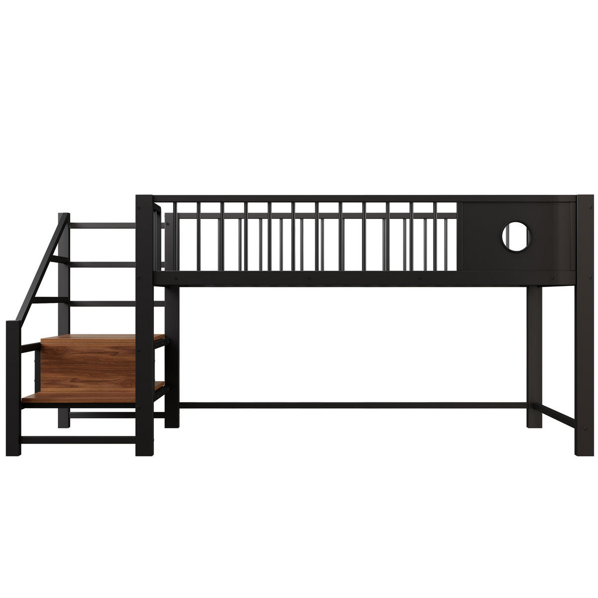 KINDERHOCHBETT 90/200 cm Schwarz aus Metall mit Stauraumleiter ohne Matratze - Schwarz, Metall (90/200cm) - MIVRAY