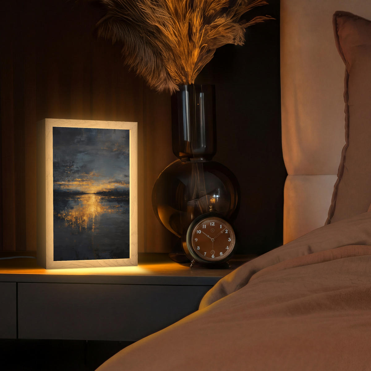 STOLNÍ LAMPA Zlatý odraz na vodě 20x30 cm - bobulová, kompozitní dřevo (8/20/30cm) - OnlyWow