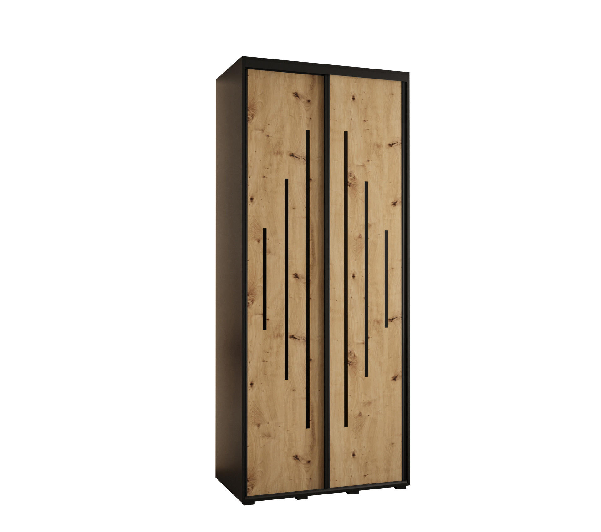 Abiks Möbel Schwebetürenschrank Schwarz, Eiche Artisan, Schwarz 100x235x45 cm
