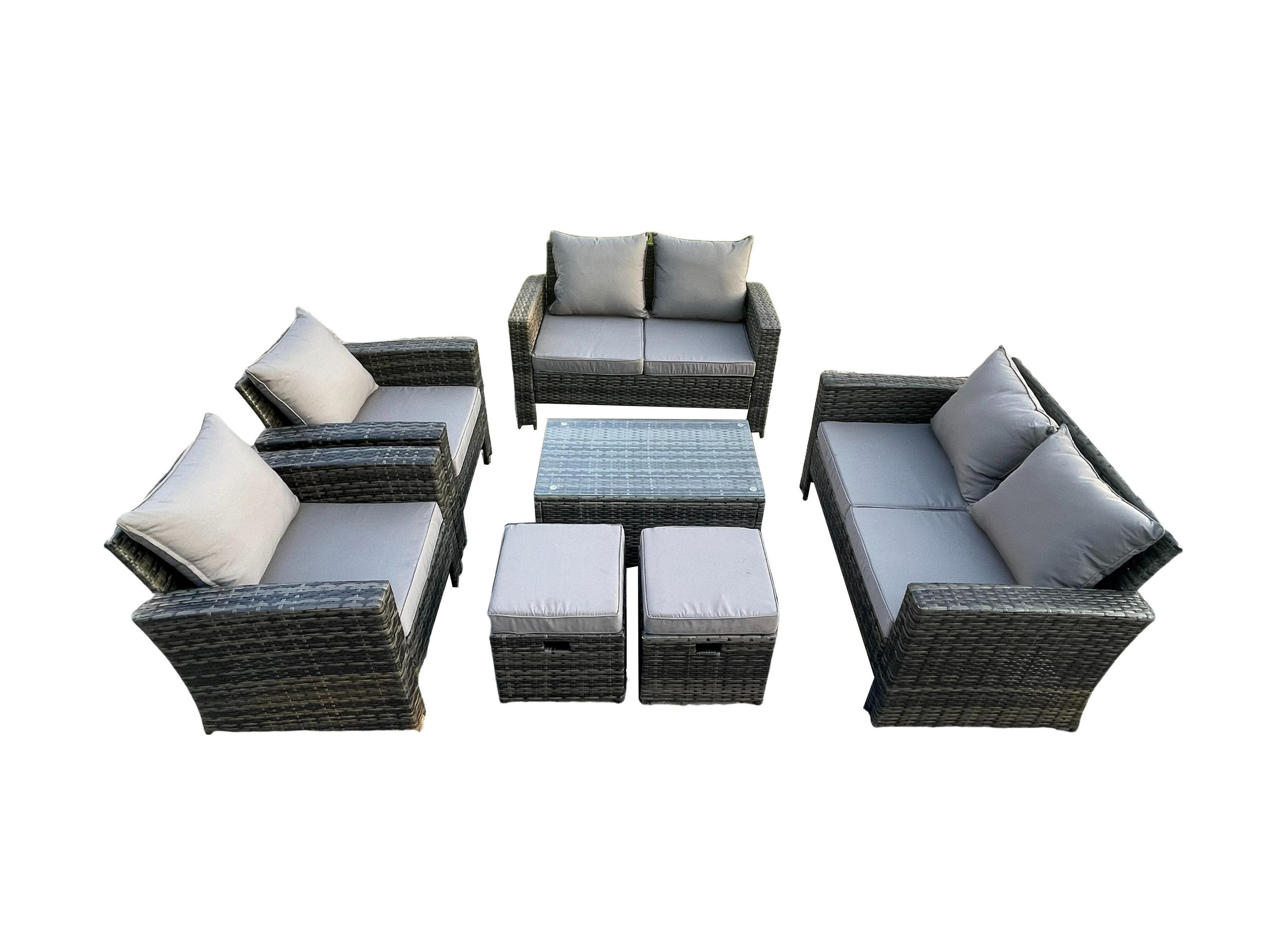 GARTENSOFA Hohe Rückenlehne Polyrattan Dunkelgrau 8-Sitzer - Dunkelgrau, Metall - Fimous