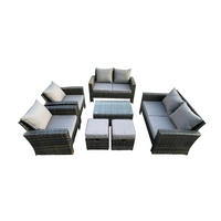 GARTENSOFA Hohe Rückenlehne Polyrattan Dunkelgrau 8-Sitzer - Dunkelgrau, Metall - Fimous