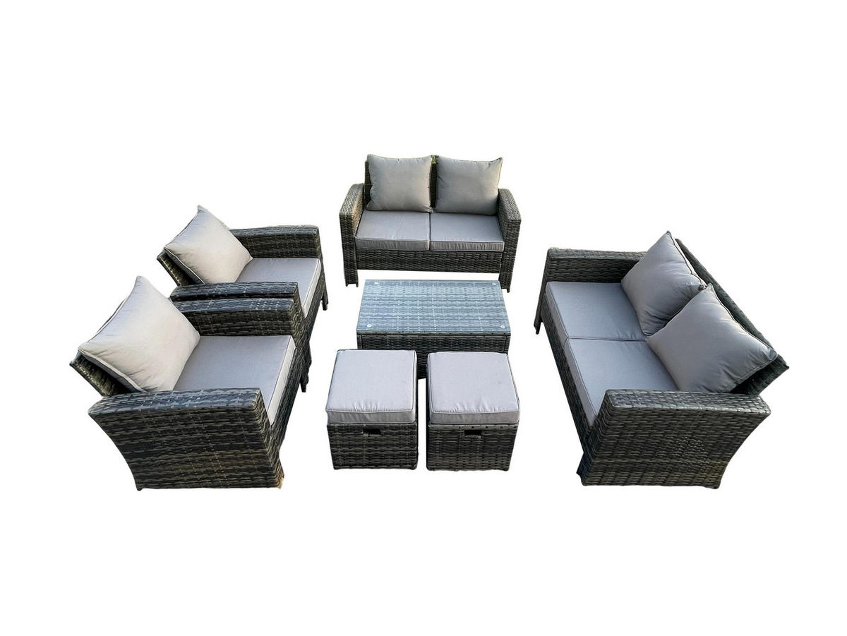 GARTENSOFA Hohe Rückenlehne Polyrattan Dunkelgrau 8-Sitzer - Dunkelgrau, Metall - Fimous