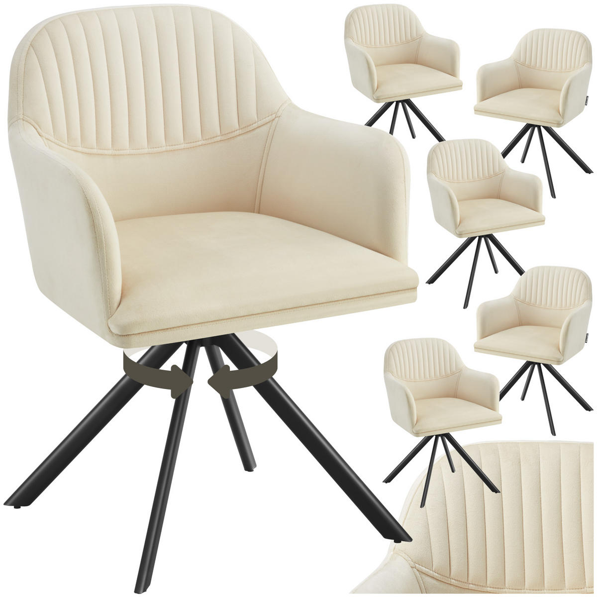 DREHSTUHL 6er Set Lona 56 x 59 x 81 cm crème/schwarz - Creme/Schwarz, Textil (56/81/59cm) - tectake