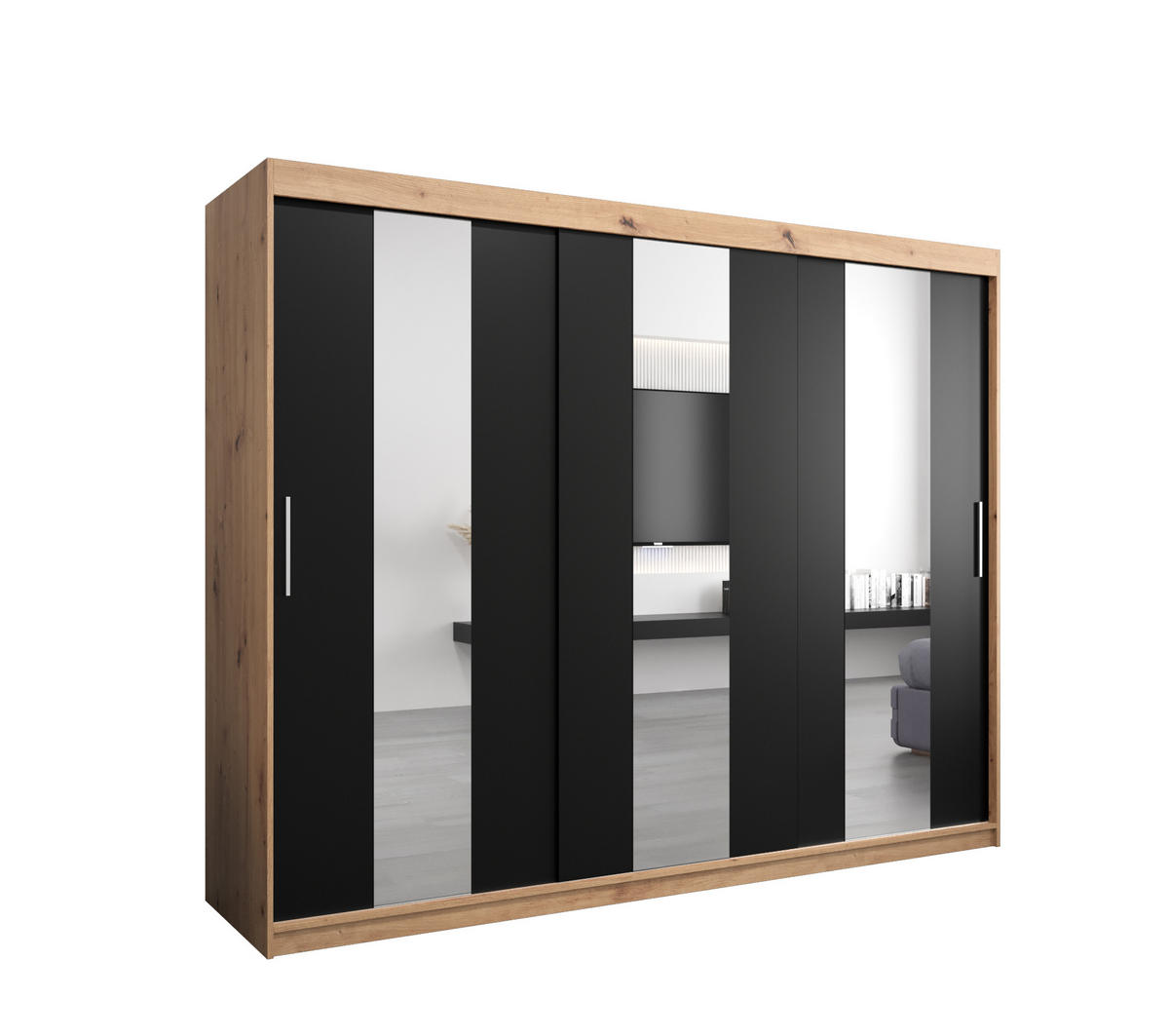 SCHWEBETÜRENSCHRANK 200/250/62 2-türig - Silberfarben/Schwarz, Holz/Kunststoff (250/200/62cm) - Abiks Möbel