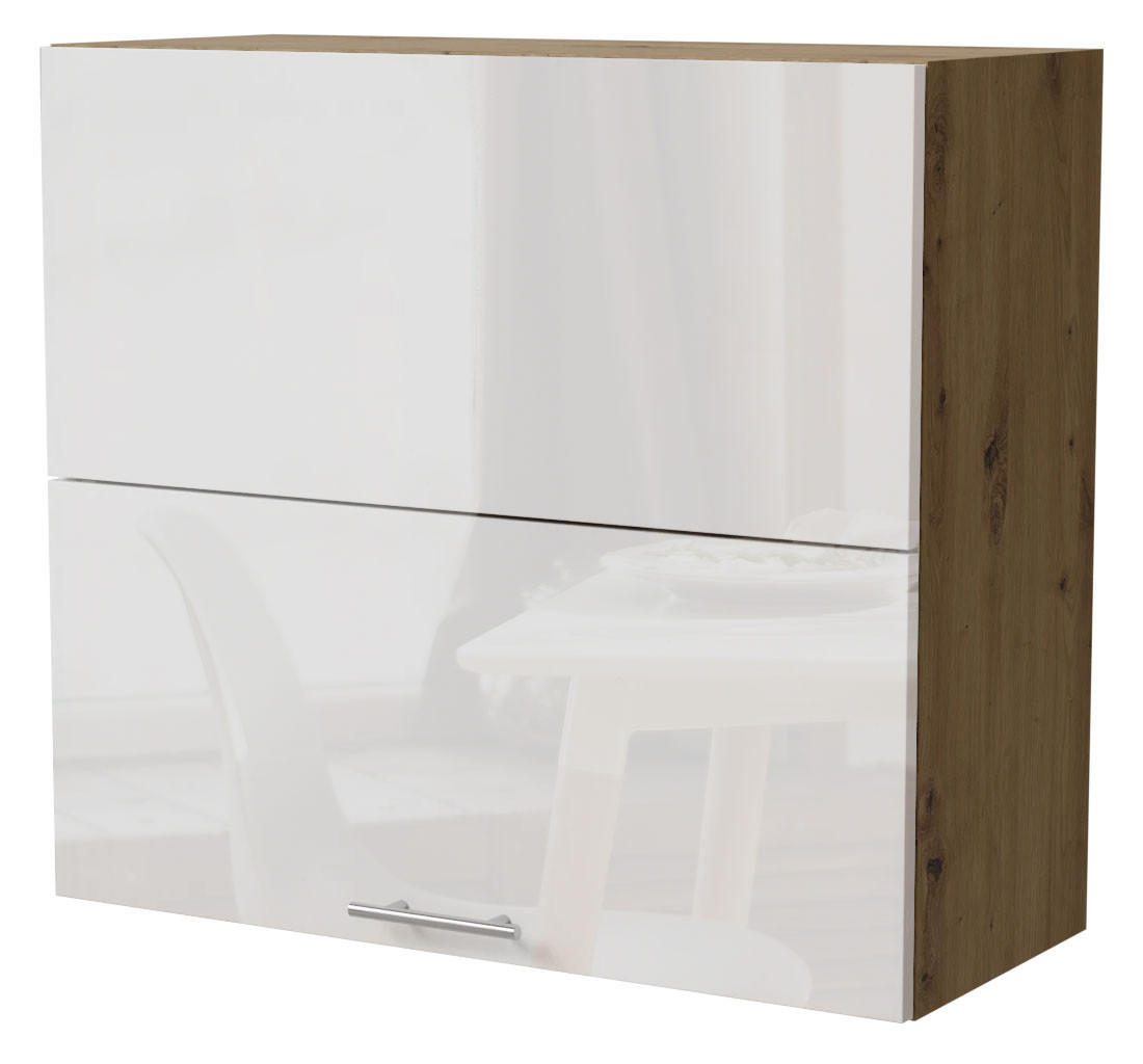 Feldmann-Wohnen Küchenhängeschrank Weiß Hochglanz, Eiche Artisan 80x72x32.5 cm