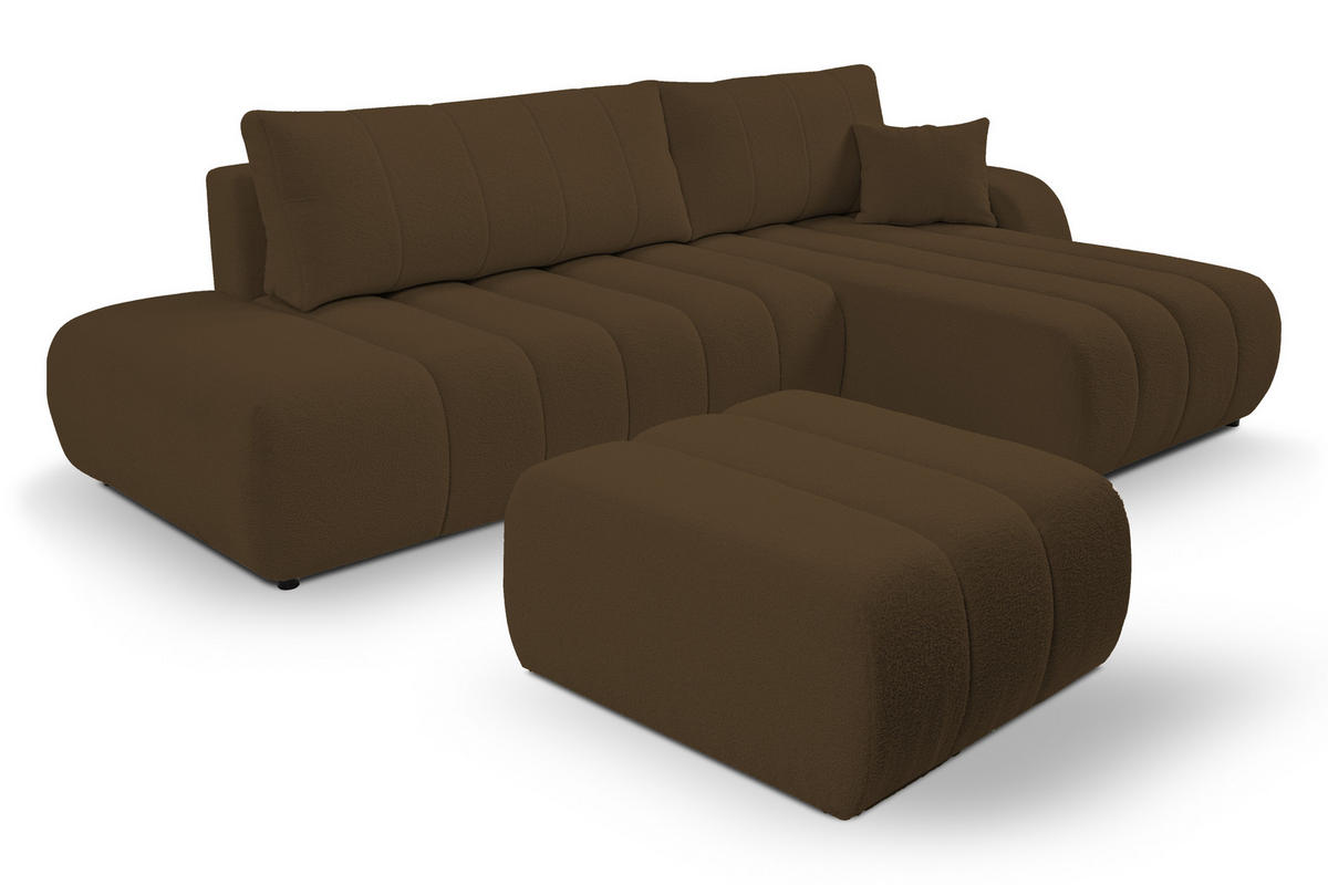 ECKSOFA Baloo mit Schlaffunktion und Bettkasten, komfortable Polsterung, Stoffbezug, lose Rückenkissen, freistehend, RECHTS, 276x176x88 cm, Brown - Braun, Holz/Textil (276/176cm) - DomoHome