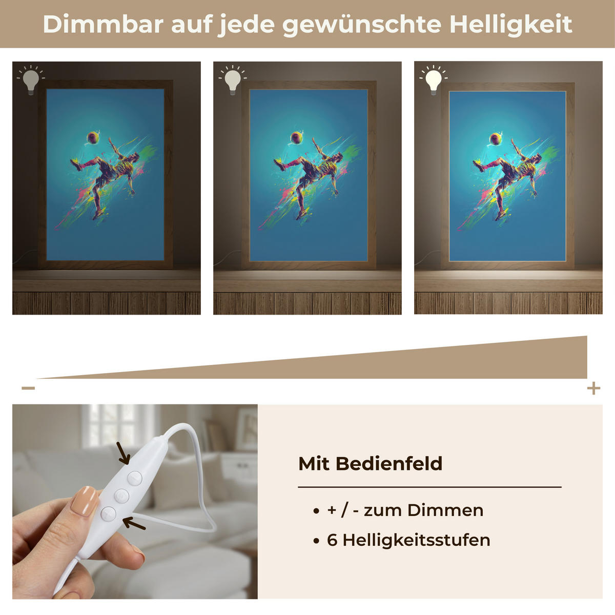 NÁSTĚNNÁ LAMPA Fotbalista - Stříkající barva - Barevné - Míč 20x30 cm - modrá, kompozitní dřevo (20/30/8cm) - OnlyWow