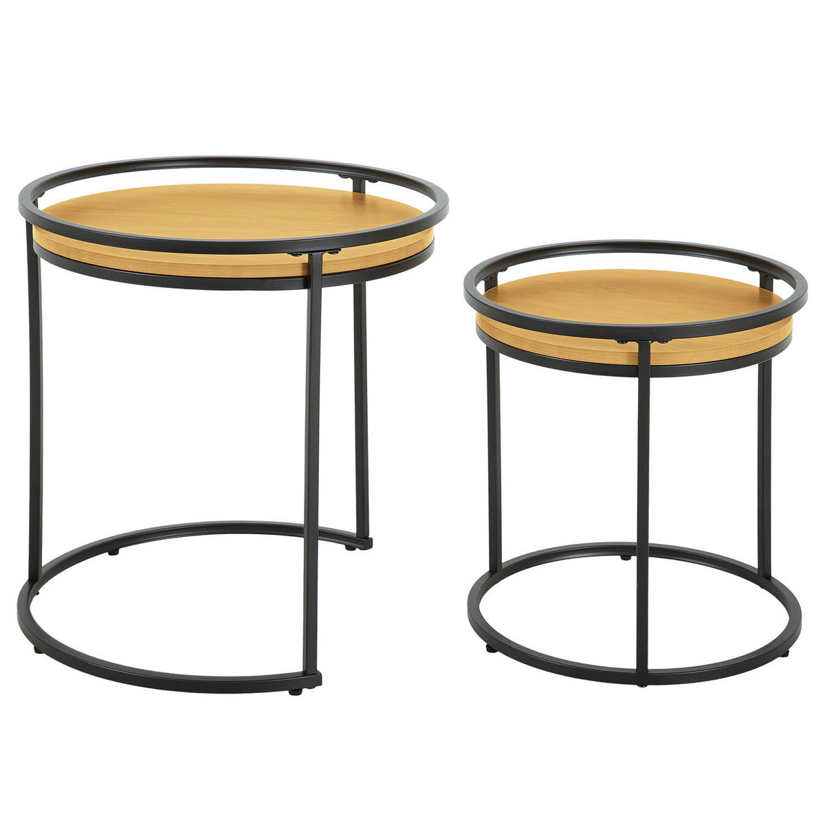 BEISTELLTISCH - 2er-Set - rund - Metall / Spanplatte - Eichefarben/Schwarz, Holzwerkstoff/Metall (50/50/54cm) - home24