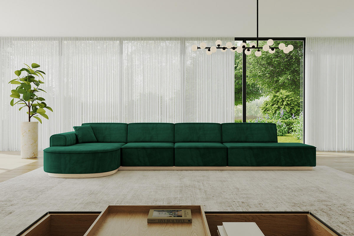 ECKSOFA Ottomane Links ARRIO-L3 - 413x171x83 cm Dunkelgrün - Grün, Holzwerkstoff/Textil (413/171cm) - ALTDECOR