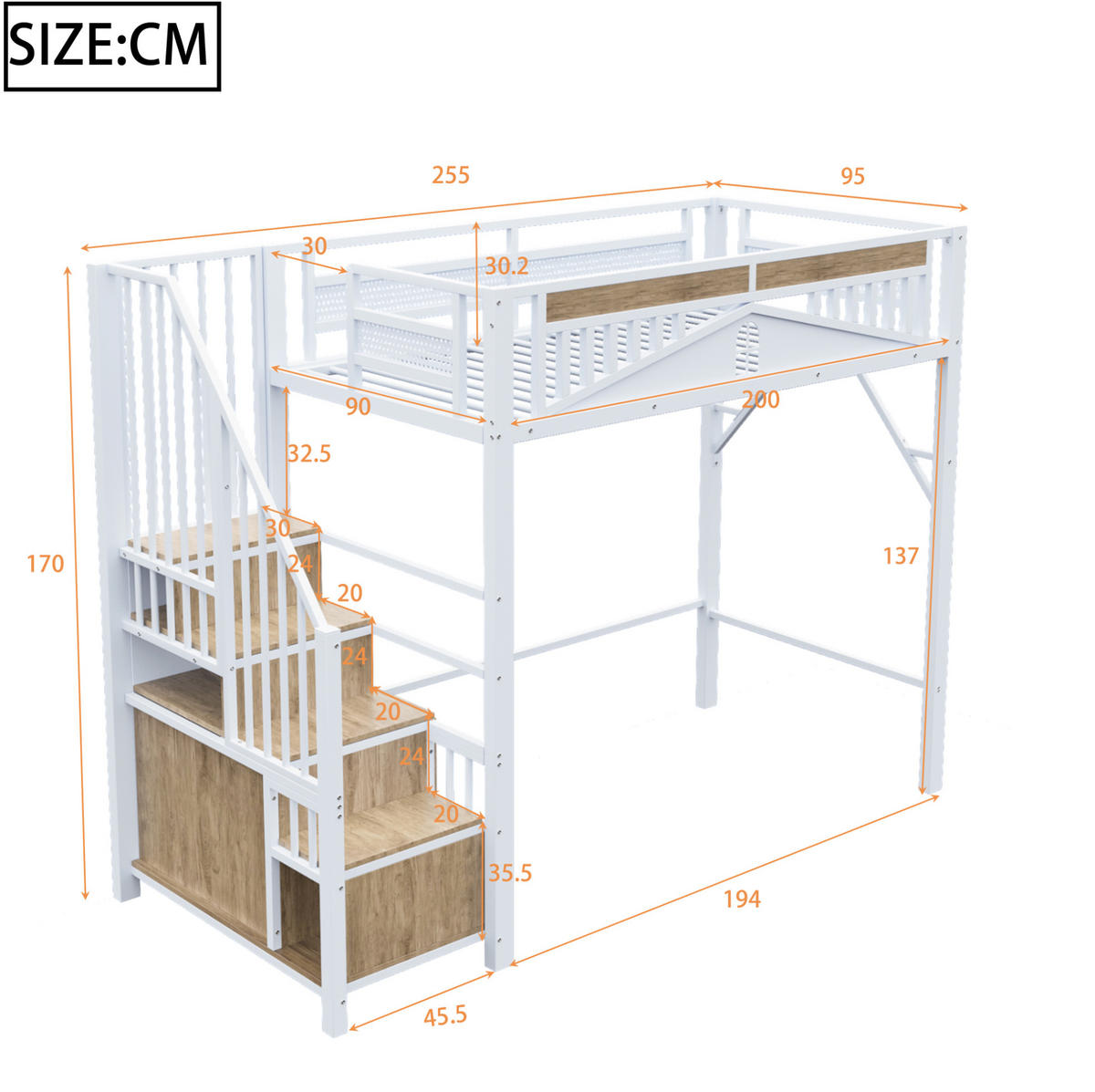 HOCHBETT 90/200 cm Weiß aus Metall und Holz mit Stauraum - Weiß, Metall (90/200cm) - OKMYHOME
