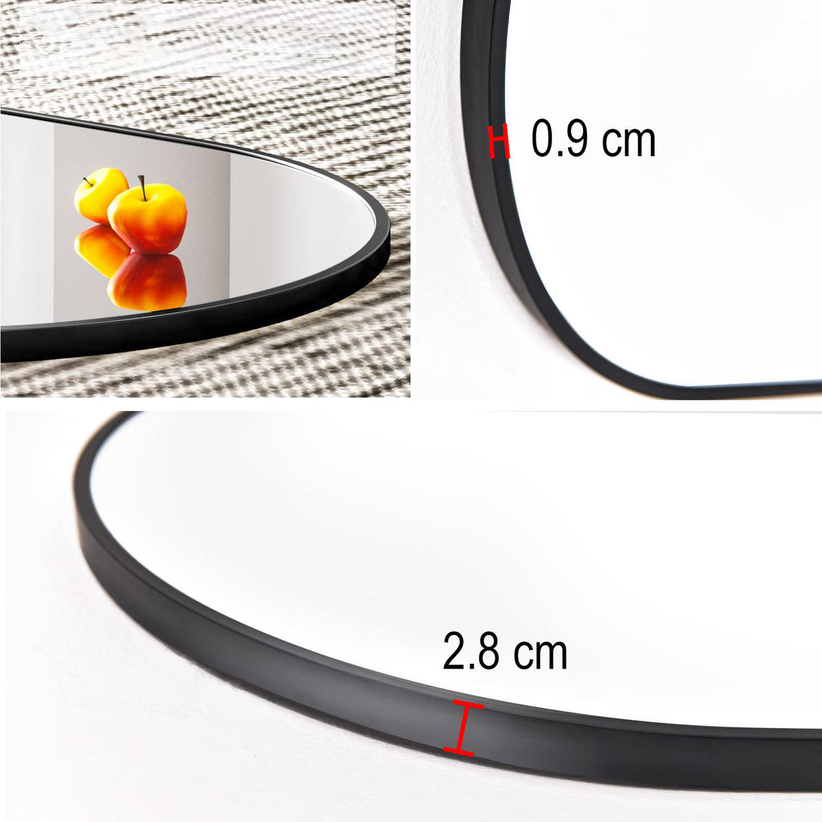 WANDSPIEGEL - Schwarz, Glas/Metall (50/100/2.8cm) - Mat-Haus