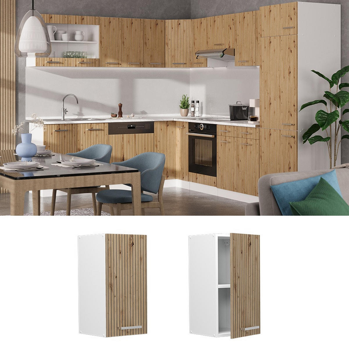 HÄNGESCHRANK R-Line Artisan-Eiche 30 cm - Weiß/Eiche Artisan, Holzwerkstoff (30/60/31cm) - Vicco