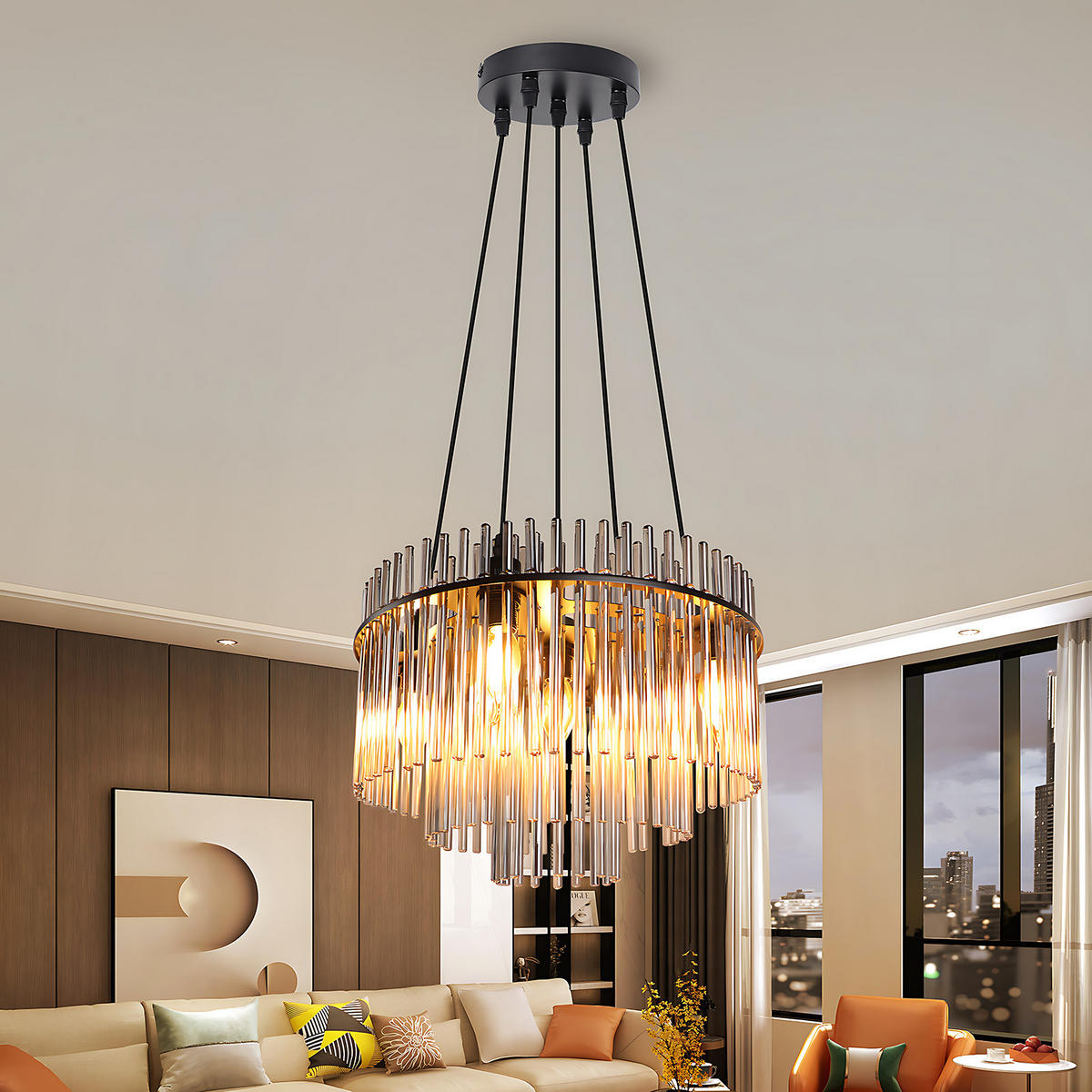 PENDELLEUCHTE Fern 15/40/150 cm - Schwarz, Glas (15/40/150cm) - ZMH