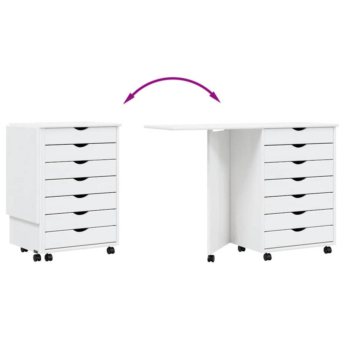 ROLLSCHRANK Mit Schreibtisch Moss Weiss Massivholz Kiefer - Weiß, Holz (105.5/39/74.5cm) - vidaXL