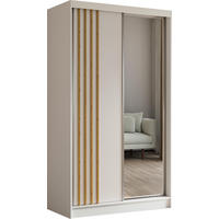 SCHWEBETÜRENSCHRANK Neli 120 cm mit Lamellen und Spiegel 2-türig, weiß, weiß, Lamelle Artisan - Weiß/Braun, Kunststoff (120/216/61cm) - Margaret Hadas24