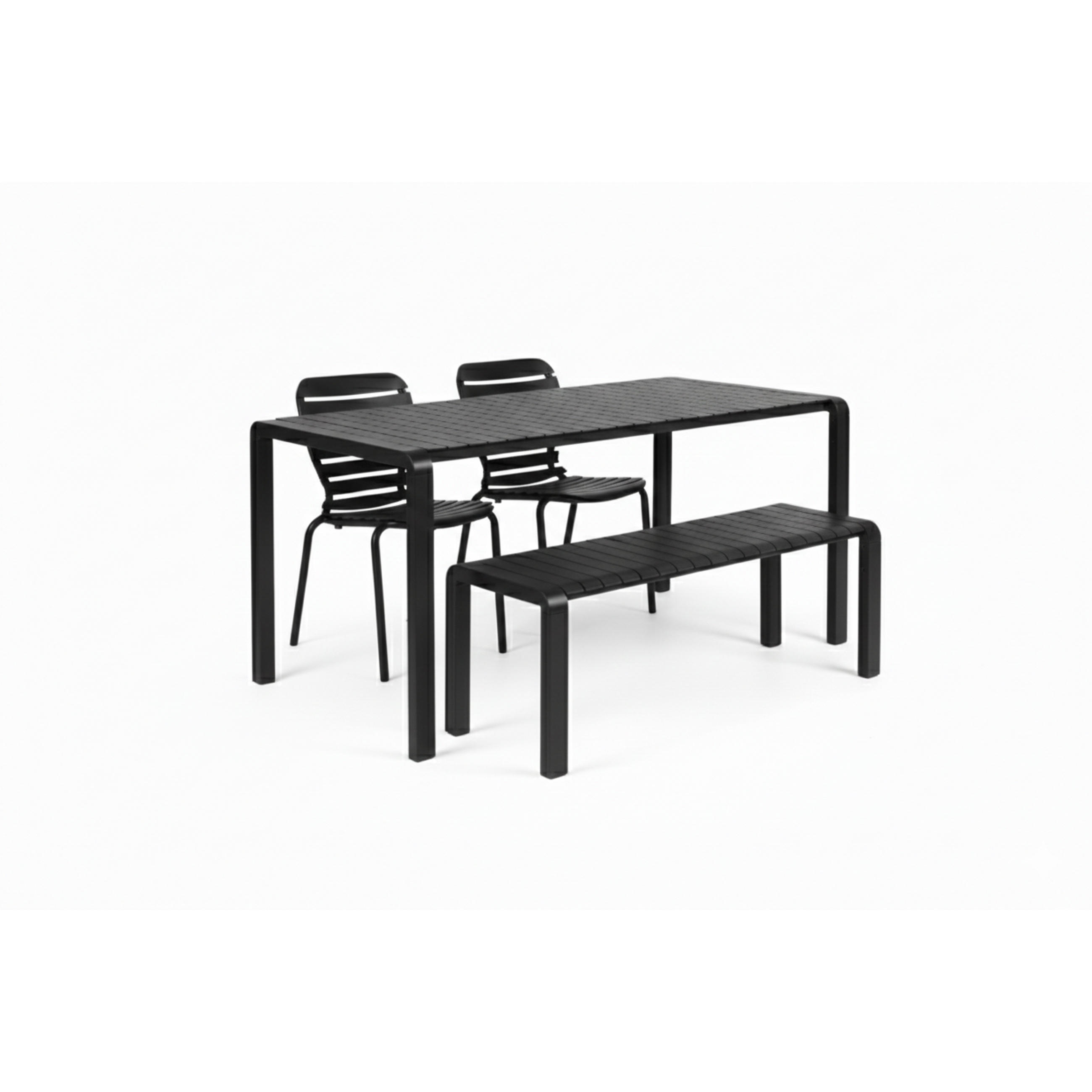 GARTENSET Vondel 4 Personen Esstisch/ 2 Stühle/ Esstischbank Schwarz - Schwarz, Metall - Zuiver