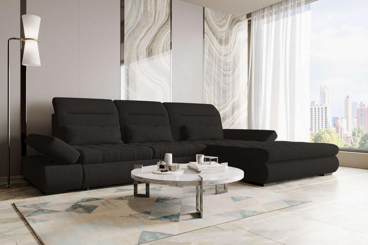ECKSOFA Toscana Plus Velours inkl. Schlaffunktion - Schwarz, Textil (300/179cm) - 99rooms