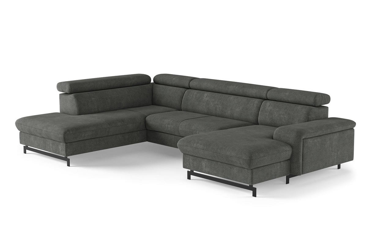 WOHNLANDSCHAFT mit Schlaffunktion und Bettkasten, Orlando-Stoff - Schwarz/Grau, Kunststoff/Textil (328/81/215cm) - Cotta